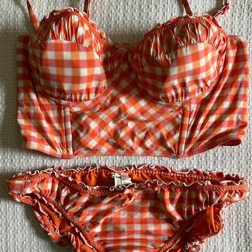 Seafolly Orange Gingham Bikini Top And Bottom Size US4/AU 8